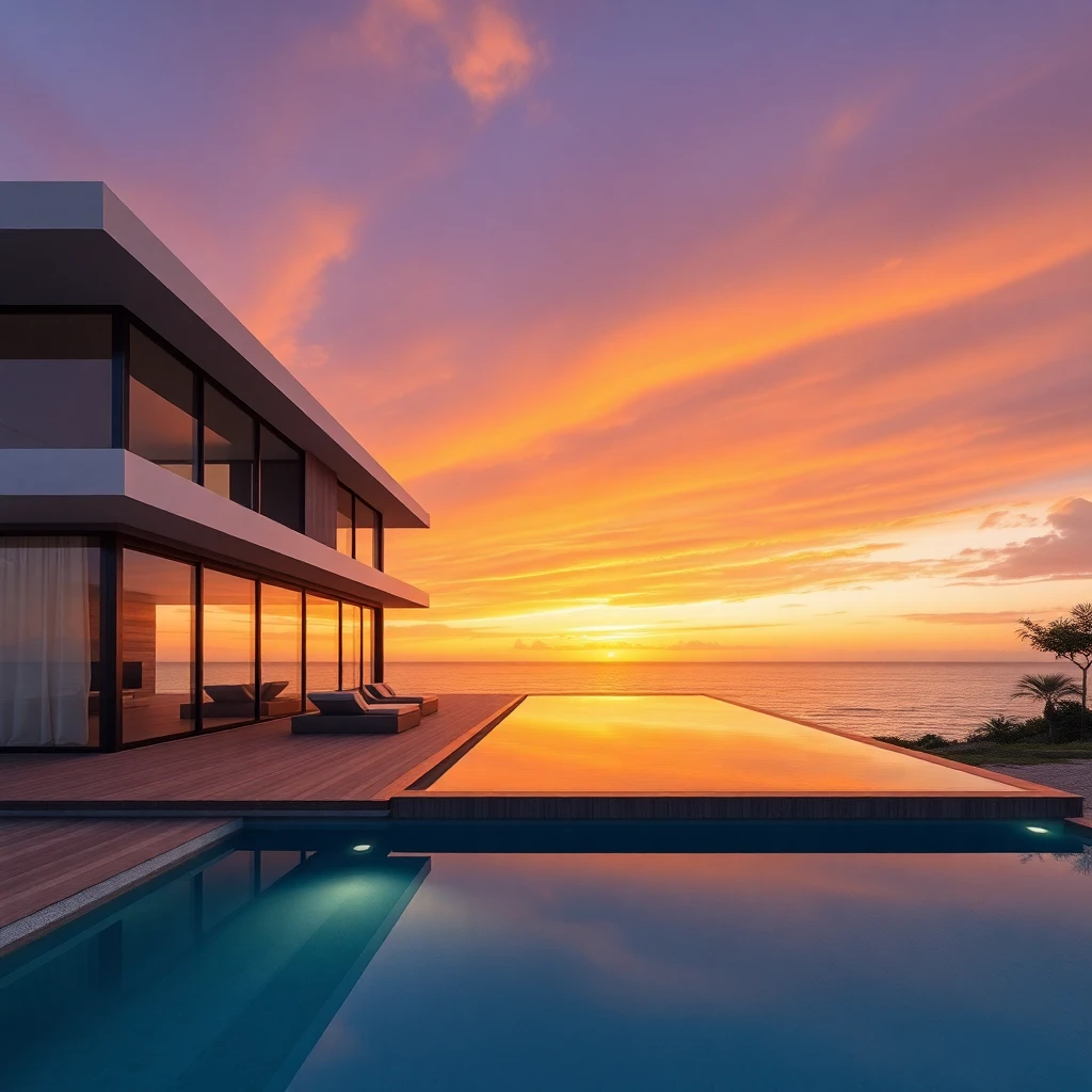 Casa moderna com piscina e vista para o mar